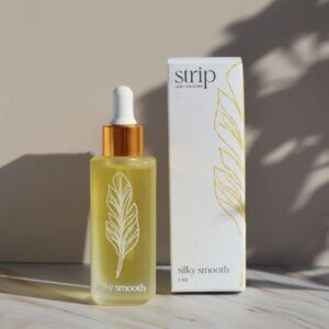 Strip’s Nourishing Oil used after waxing to hydrate skin, soften hair, and help prevent ingrown hairs