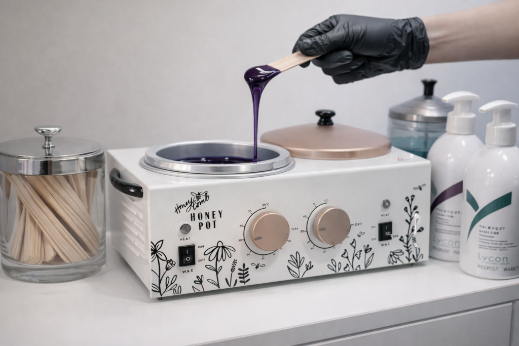Wax pot and supplies for waxing at ithaca wax and beauty therapy