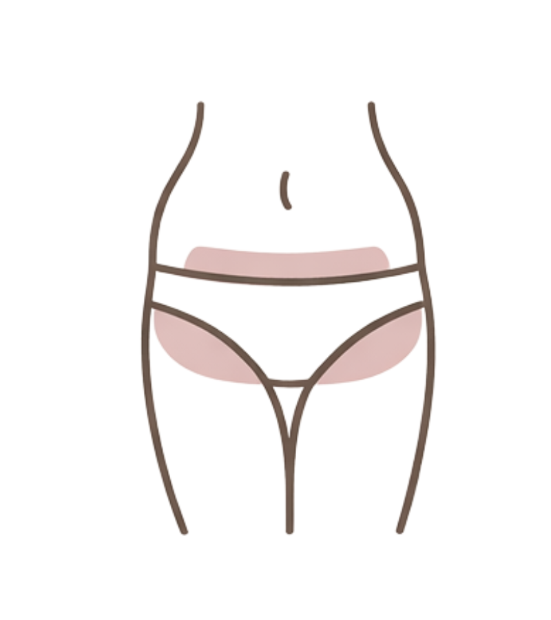 Bikini wax service area diagram showing the hair removed for a bikini line wax