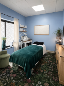 Clean professional facial treatment room at Ithaca Wax and Beauty Therapy in Ithaca NY