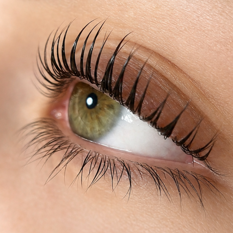 Keratin lash lift results showing lifted natural lashes at Ithaca Wax & Beauty Therapy in Ithaca, NY