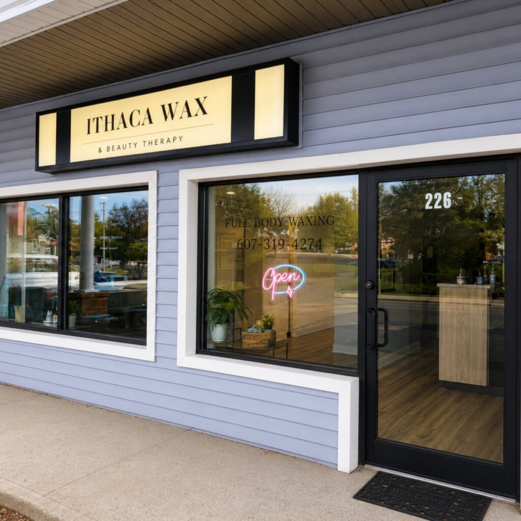 Front entrance of Ithaca Wax at Fulton Plaza in Ithaca NY